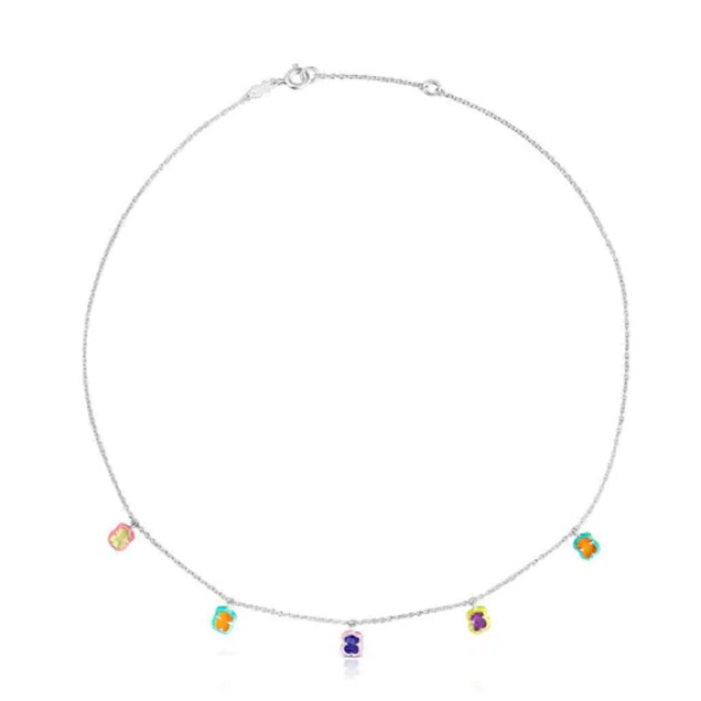 NWOT TOUS Vibrant Colors Bear Charm Necklace with Gemstones and Enamel